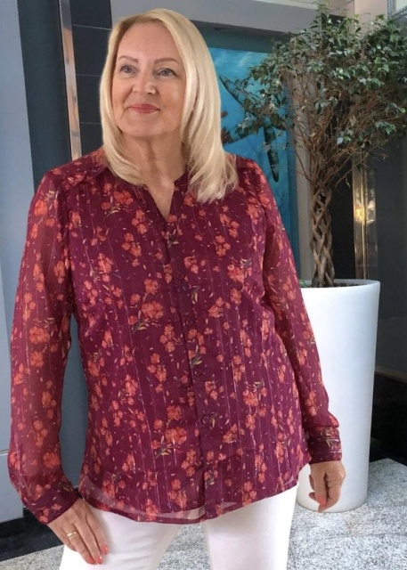 Mudflower Plum Lurex Floral Printed Blouse